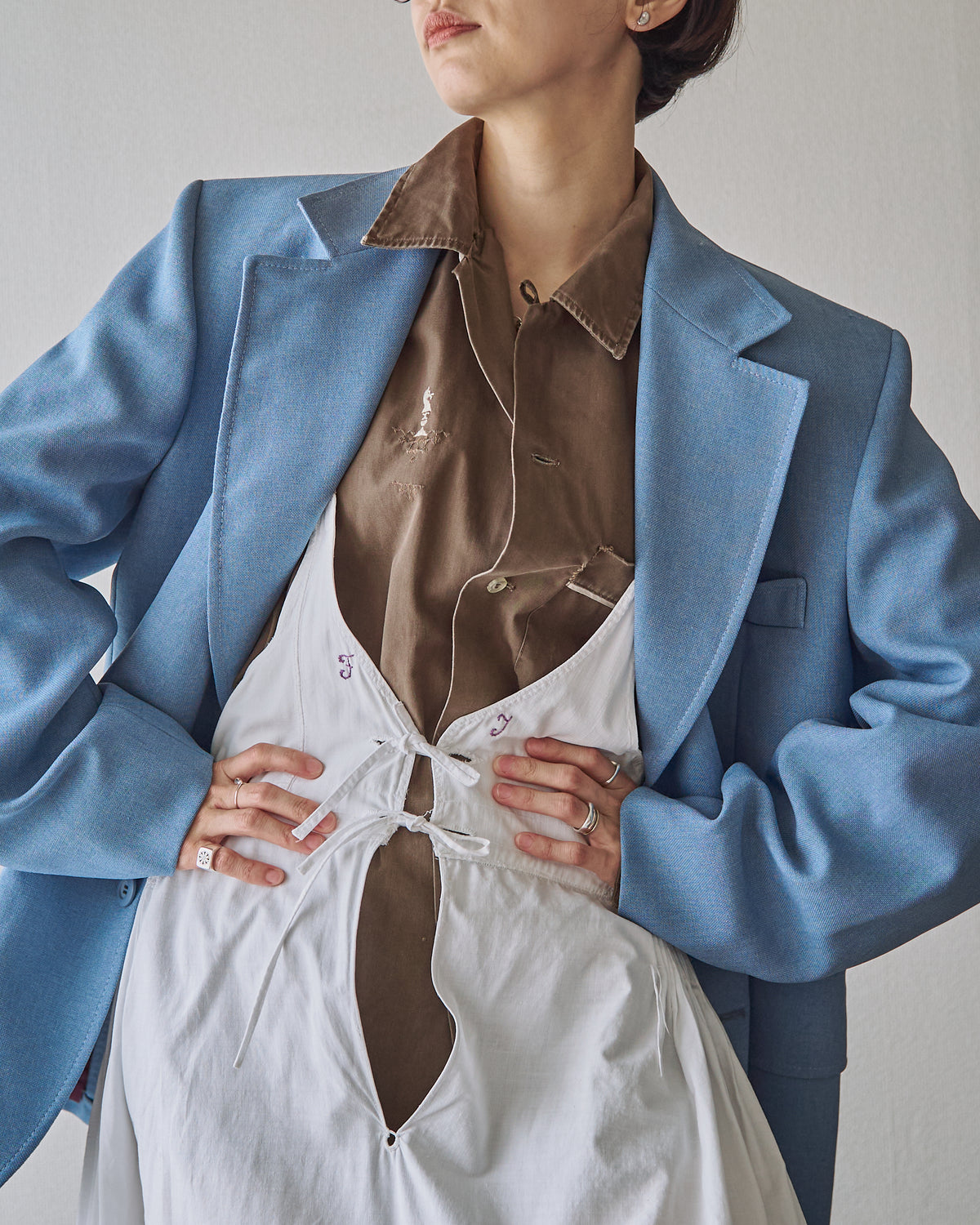 【SIZE L】-1980s JCPENNEY Textured Notch Lapel Tailored Jacket / Powder Blue