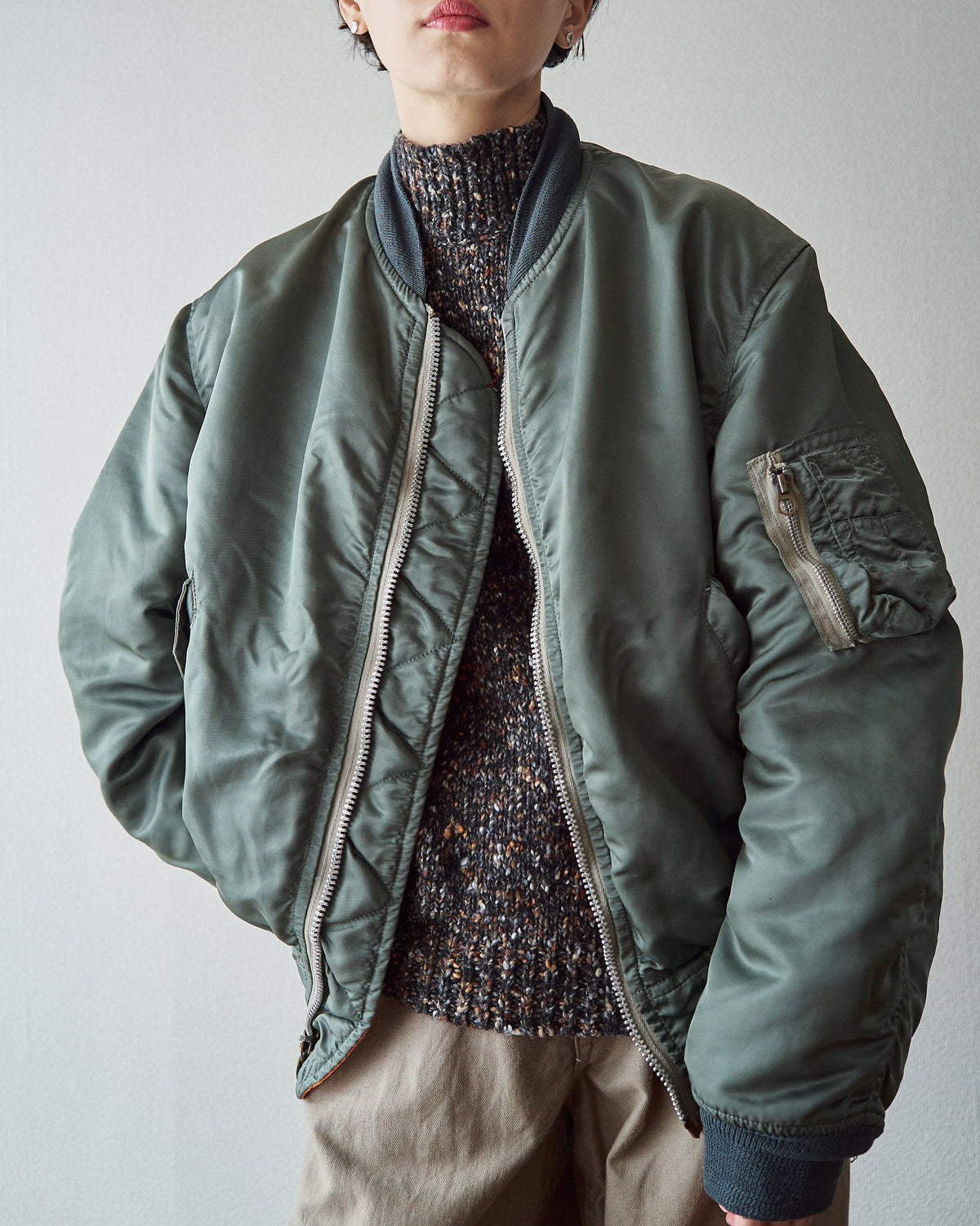 【SIZE S-M】70s CONCORD INDUSTRIES Reversible Nylon MA-1 Flight Jacket / Sage Green