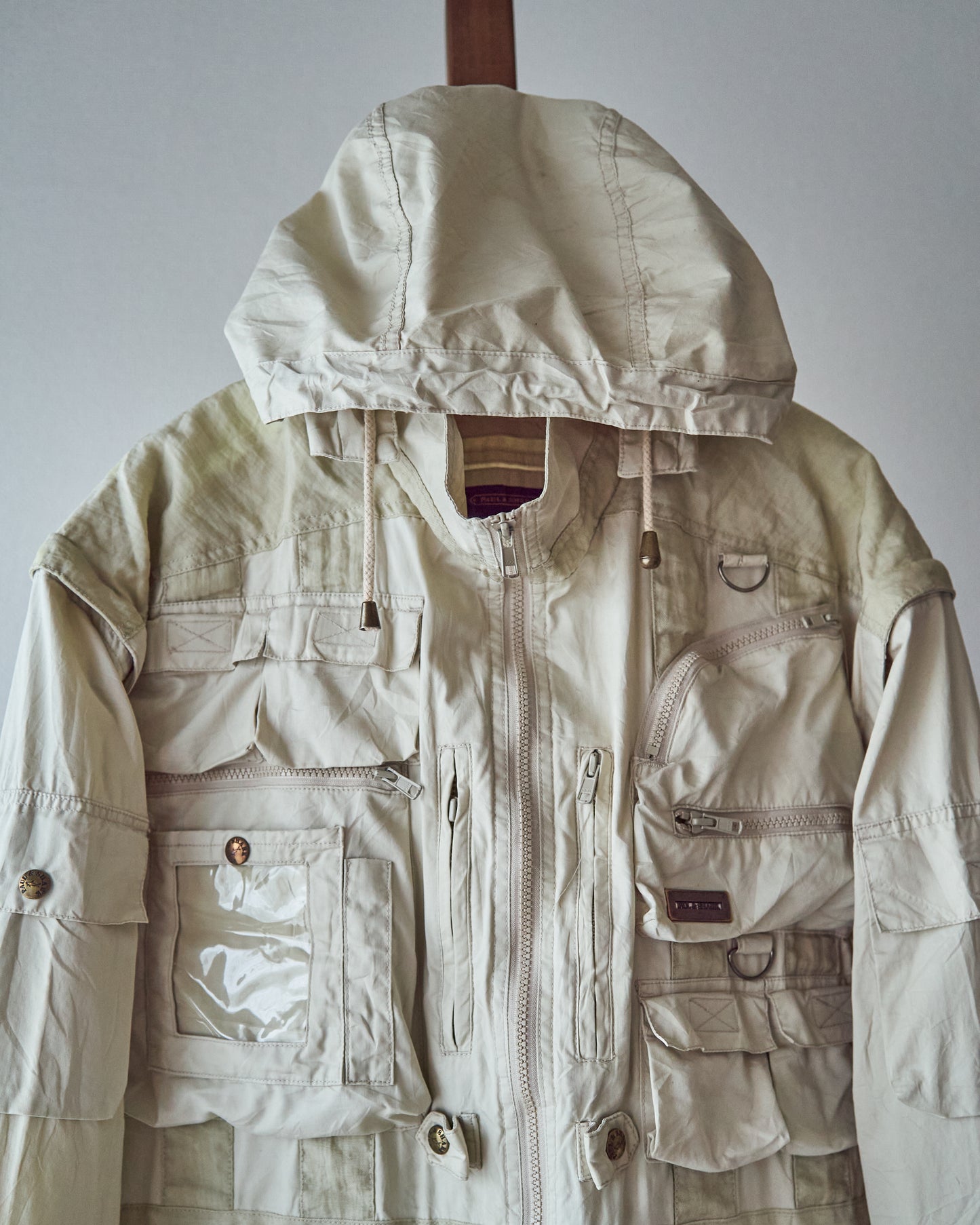 90-00s PAUL & SHARK Cotton Multi-Pocket Detachable-Sleeve Photographer Jacket / Ecru