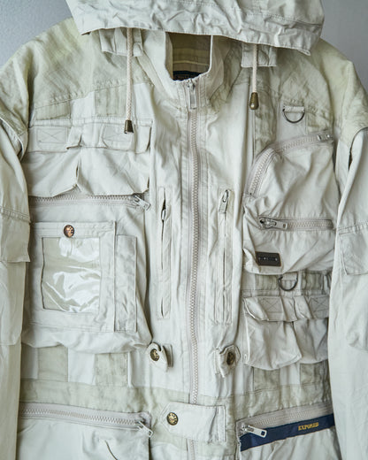 【Size L】90-00s PAUL & SHARK Cotton Multi-Pocket Detachable-Sleeve Photographer Jacket / Ecru
