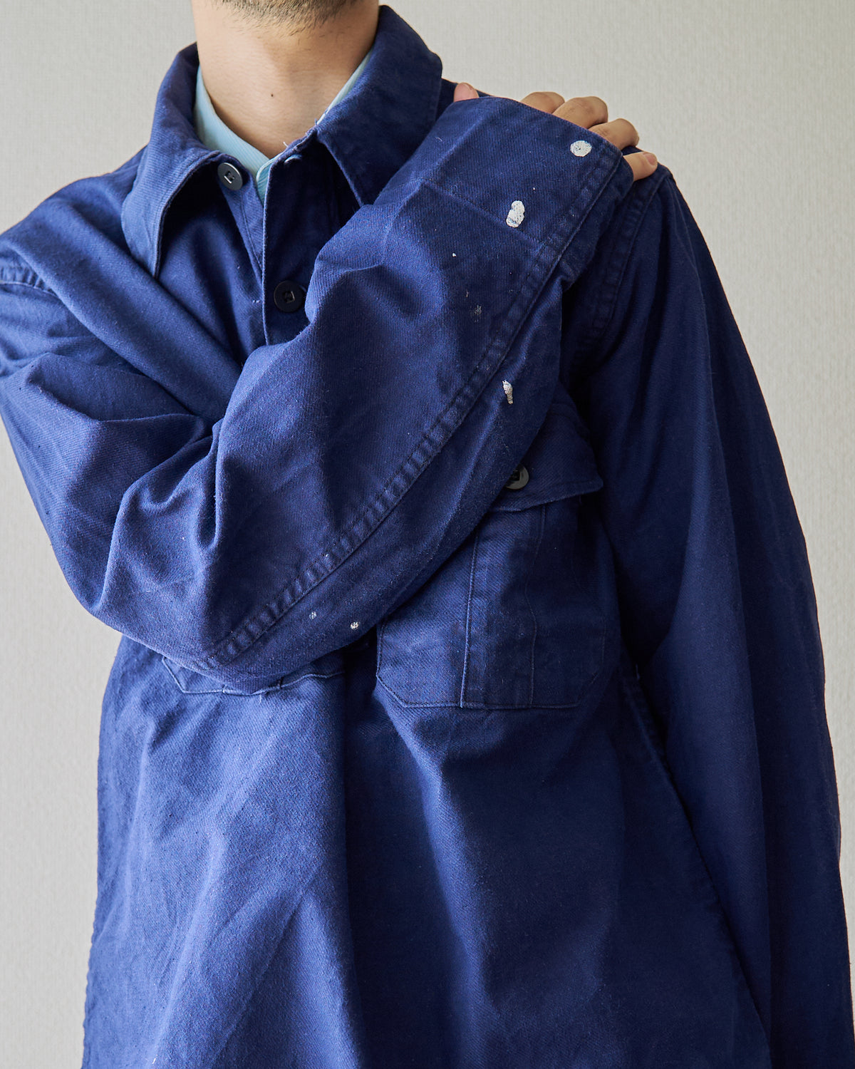 【SIZE M-L】70's Swedish Military Cotton Twill Pullover Shirt / Ink Blue