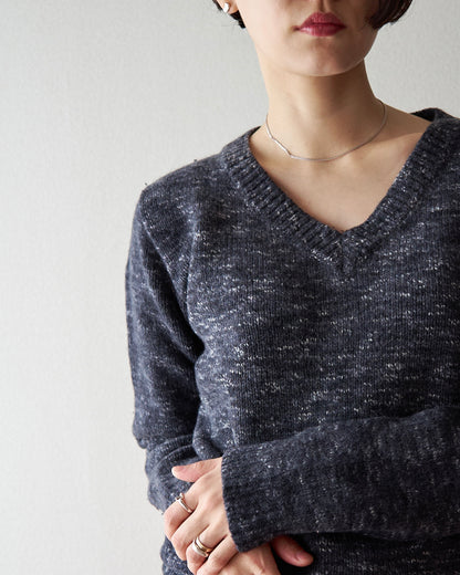 【SIZE S-M】90s agnès b. WOOL MELANGE V-NECK KNIT / Charcoal