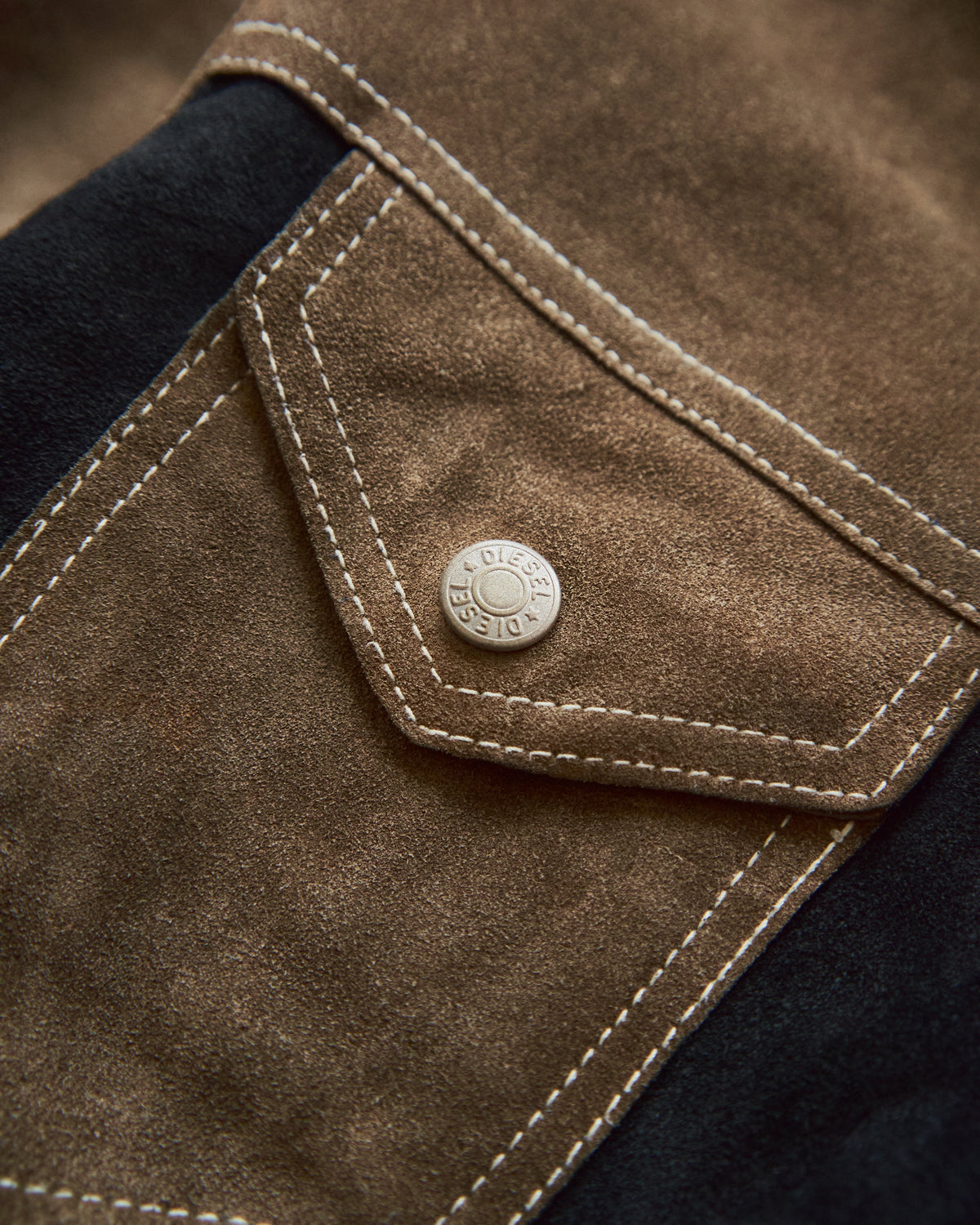 【SIZE M-L】90s DIESEL Suede Two-Tone Trucker Jacket / Beige Black