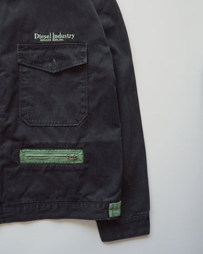 【SIZE L】90s DIESEL Industry Cotton Twill Contrast Collar Work Jacket / Black x Moss Green