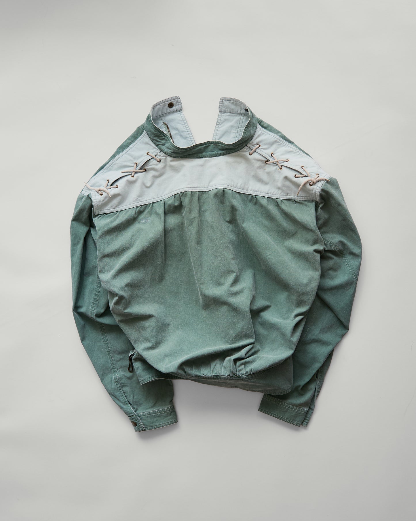 90s ALLEGRI Two-Tone  Lace-Up Shoulder Cotton Blouson / Sage