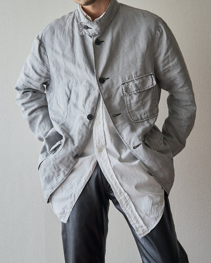 【SIZE : M-L】 ARMANI JEANS Garment-Dyed Linen Field Jacket / Light Grey
