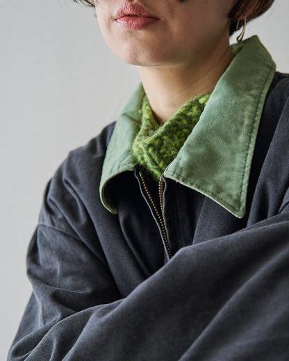 【SIZE L】90s DIESEL Industry Cotton Twill Contrast Collar Work Jacket / Black x Moss Green
