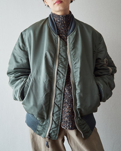 【SIZE S-M】70s CONCORD INDUSTRIES Reversible Nylon MA-1 Flight Jacket / Sage Green