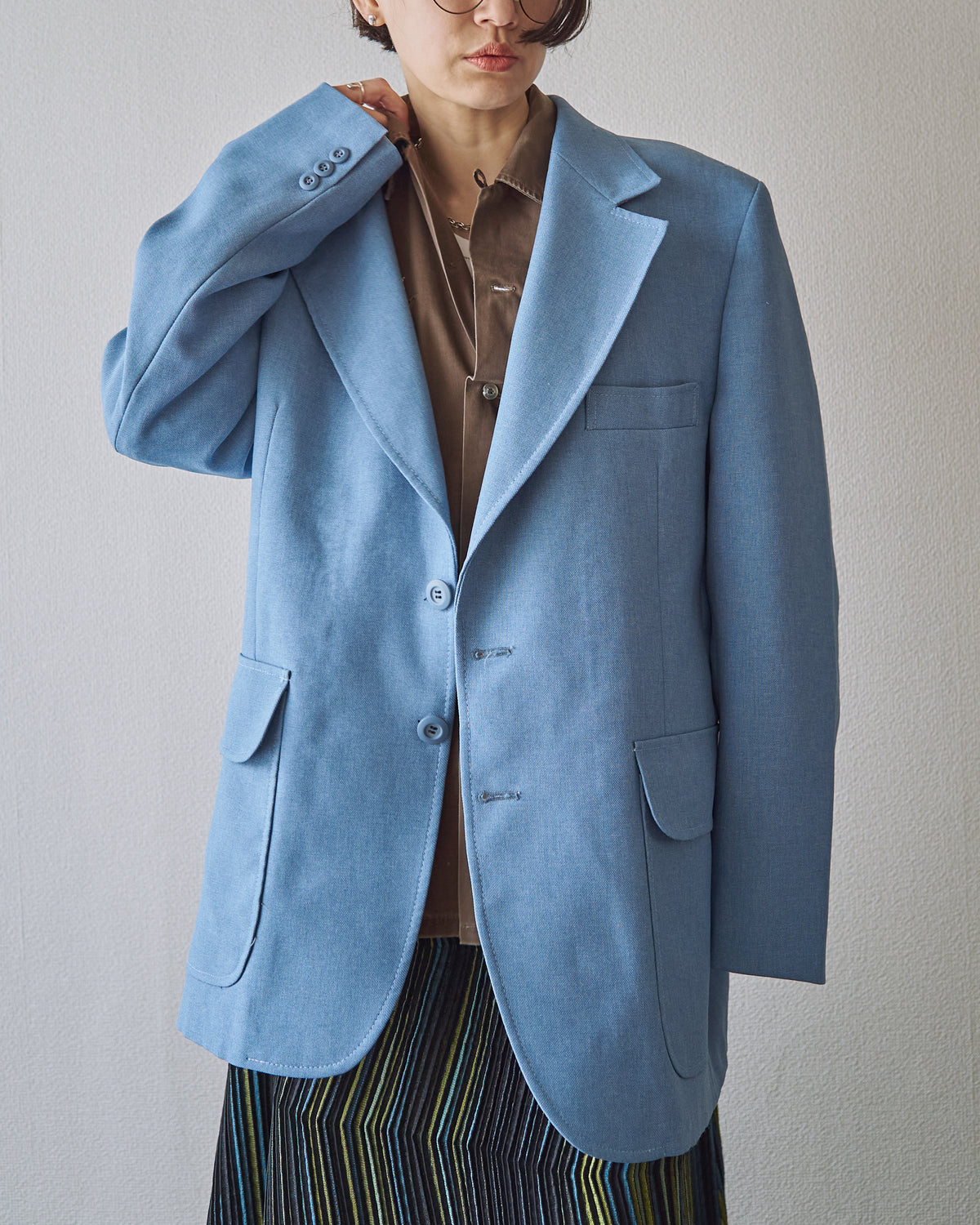 【SIZE L】-1980s JCPENNEY Textured Notch Lapel Tailored Jacket / Powder Blue