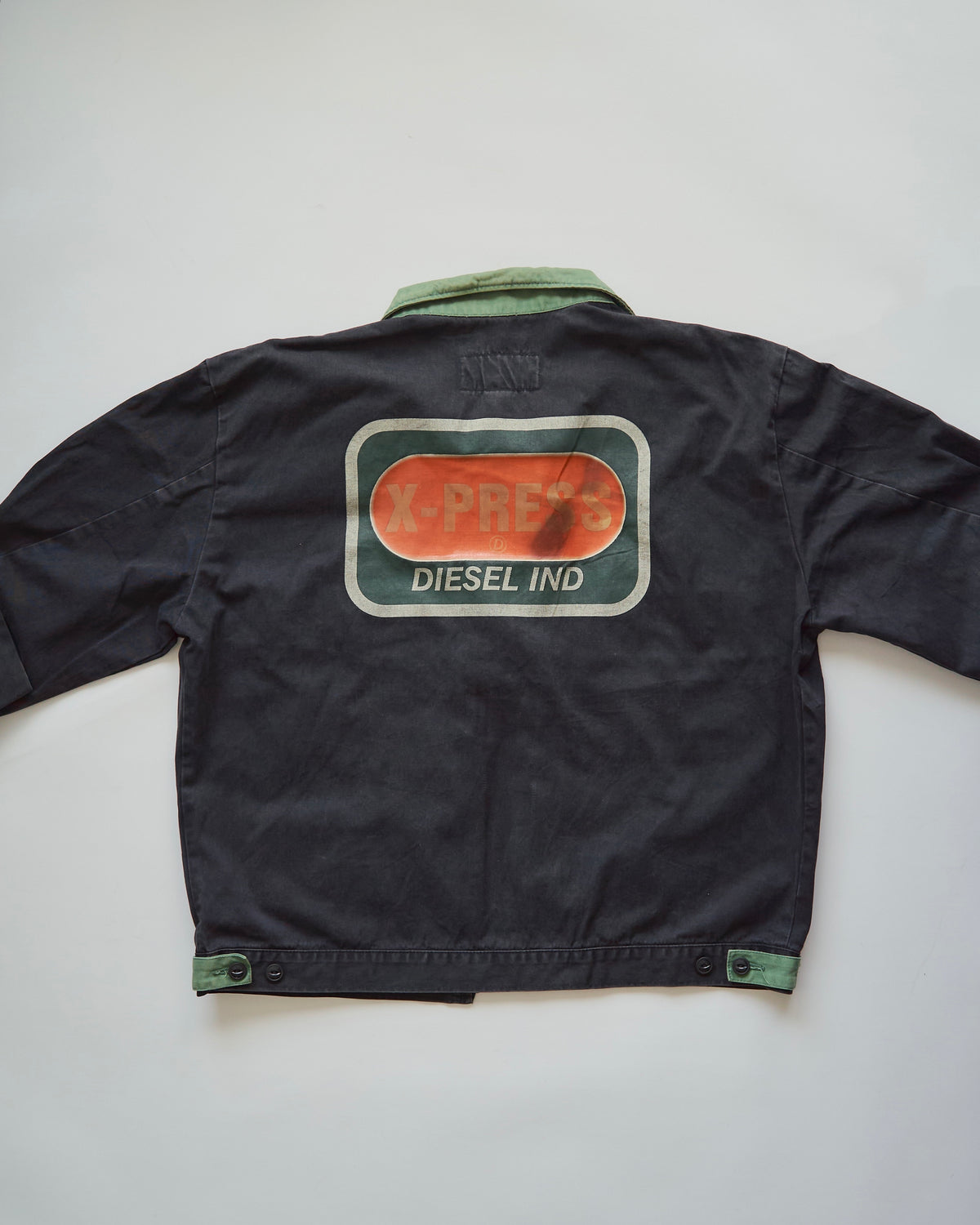 【SIZE L】90s DIESEL Industry Cotton Twill Contrast Collar Work Jacket / Black x Moss Green