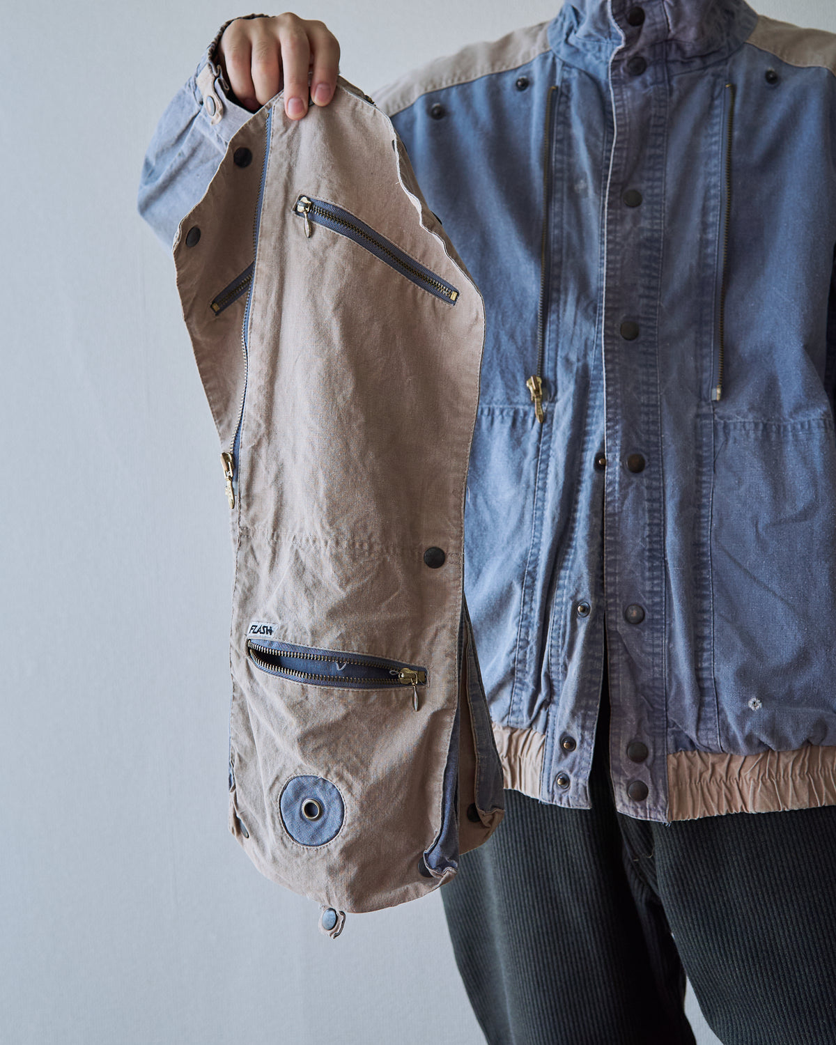 【SIZE M-L】80-90s FLASH Cotton Twill Detachable Multi-Pocket Bomber Jacket / Grey Beige