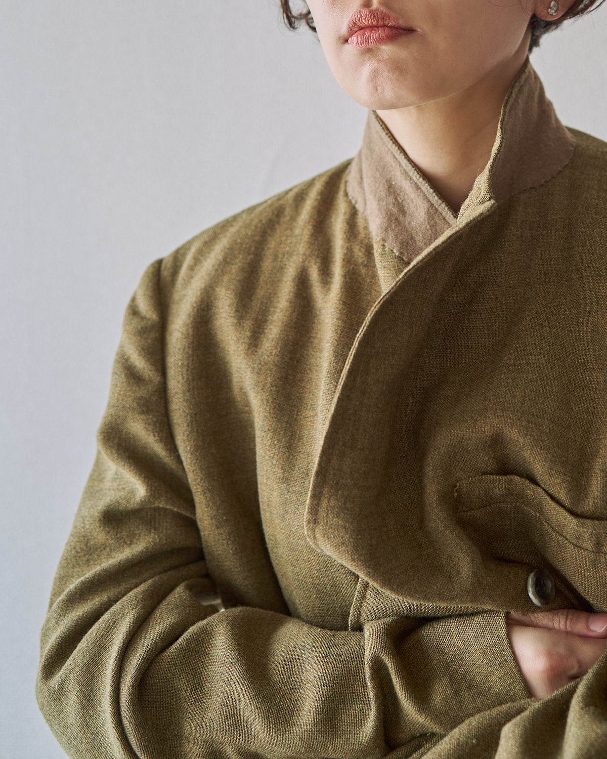 【SIZE M】70s Notch Lapel Double Breasted Tailored Jacket / Mustard Olive