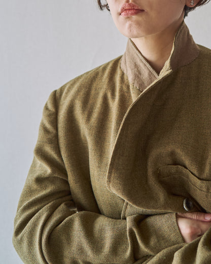 【SIZE M】70s Notch Lapel Double Breasted Tailored Jacket / Mustard Olive