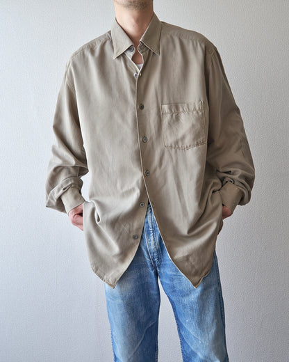 【SIZE L】-00s ERMENEGILDO ZEGNA Cotton Rayon Hairline-Striped Shirt / Beige