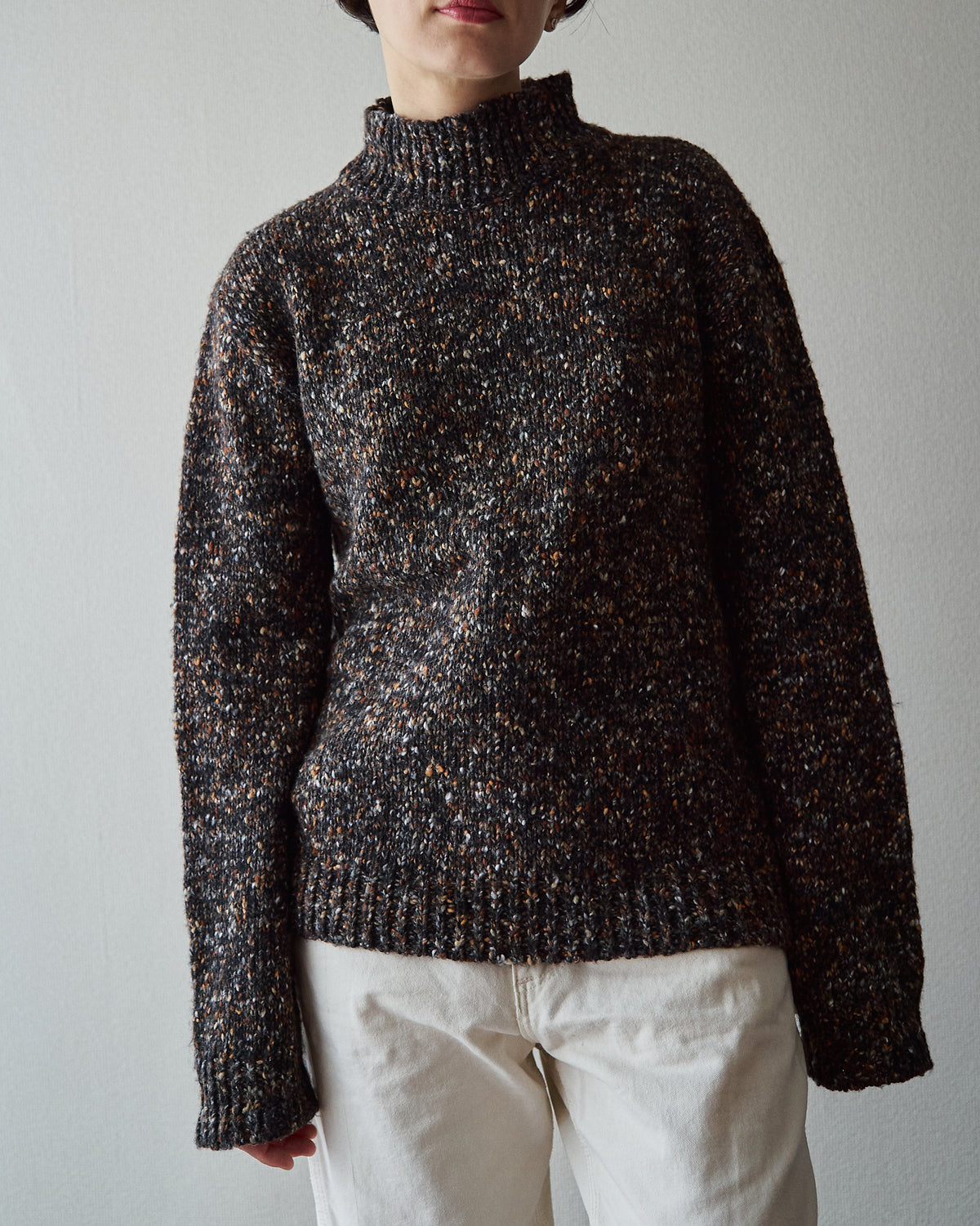 【SIZE S-M】90s agnès b. homme  Nep Melange Mock Neck Sweater / Charcoal