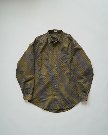 【Size S-M】80-90s RENOMA PARIS Cotton Dobby-Striped Balloon Sleeve Shirt / Mustard Grey × Charcoal