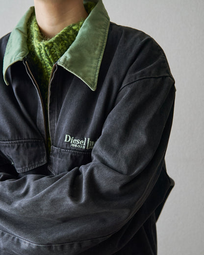 【SIZE L】90s DIESEL Industry Cotton Twill Contrast Collar Work Jacket / Black x Moss Green