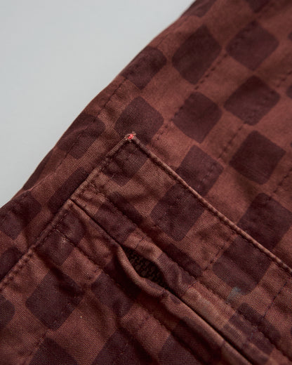 【M-L】90s MARIMEKKO Cotton Checkerboard Print Hooded Parka / Brown
