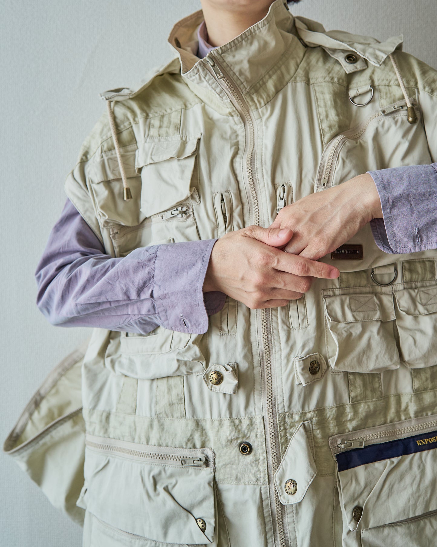 90-00s PAUL & SHARK Cotton Multi-Pocket Detachable-Sleeve Photographer Jacket / Ecru