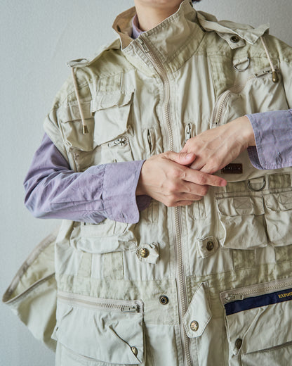 【Size L】90-00s PAUL & SHARK Cotton Multi-Pocket Detachable-Sleeve Photographer Jacket / Ecru