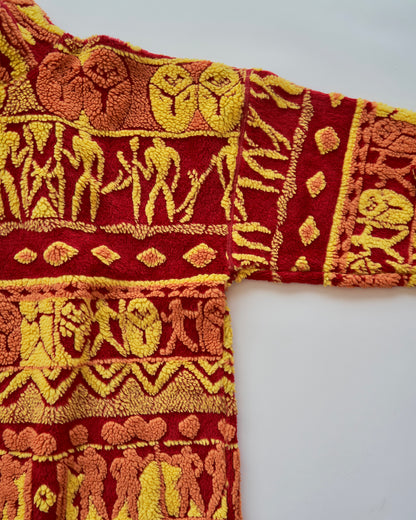 【SIZE L】90s DESCENTE Acrylic Jacquard Boa Tribal Pattern Pullover / Red