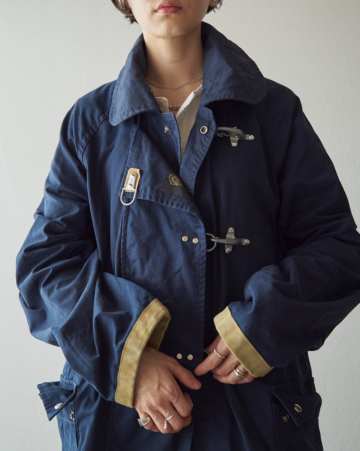 【SIZE L】-90s FAY Cotton Canvas Fireman Toggle Coat / Navy