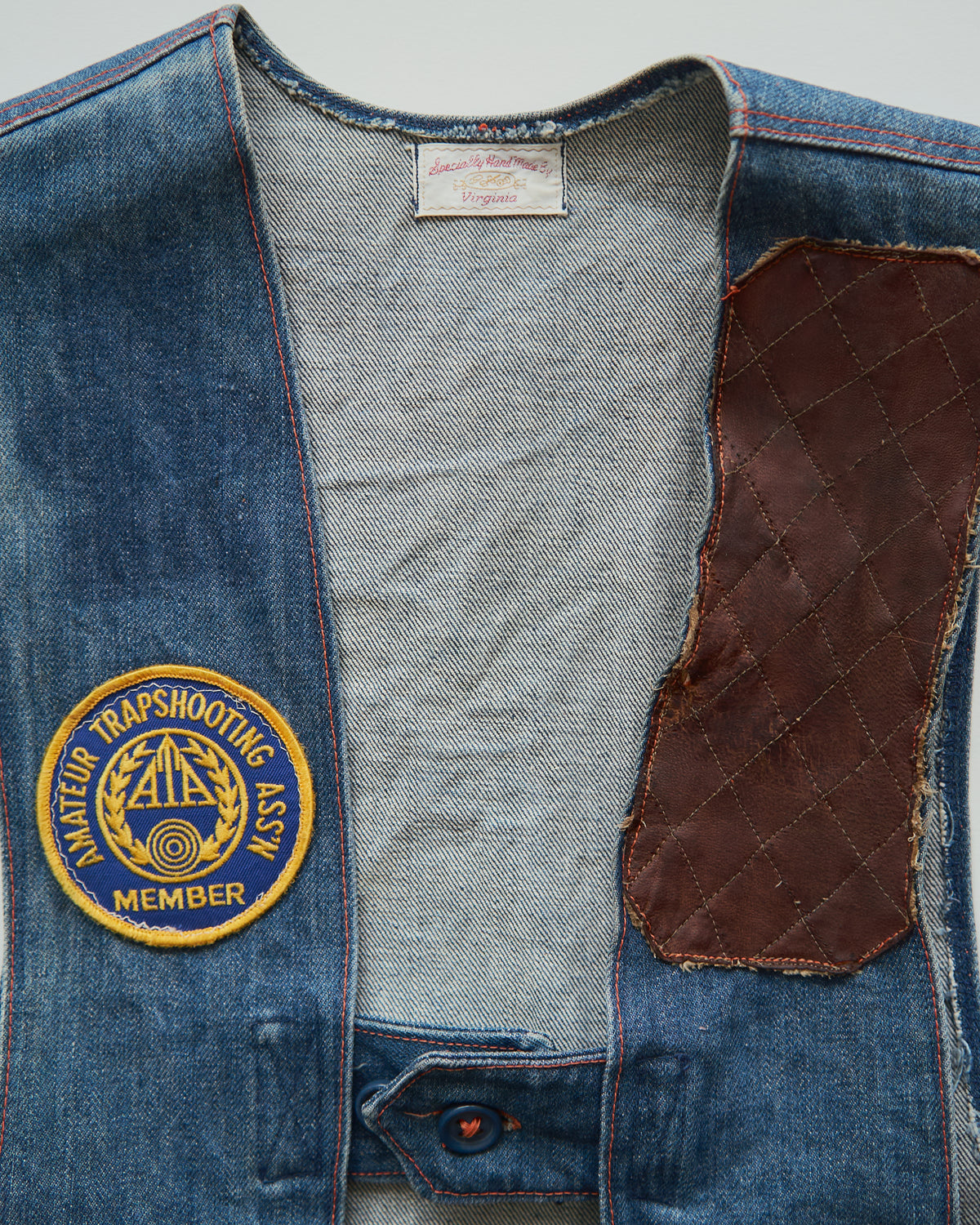 【SIZE M】60-70s Denim Leather Recoil-Pad  Shooting Vest / Orange Stitch