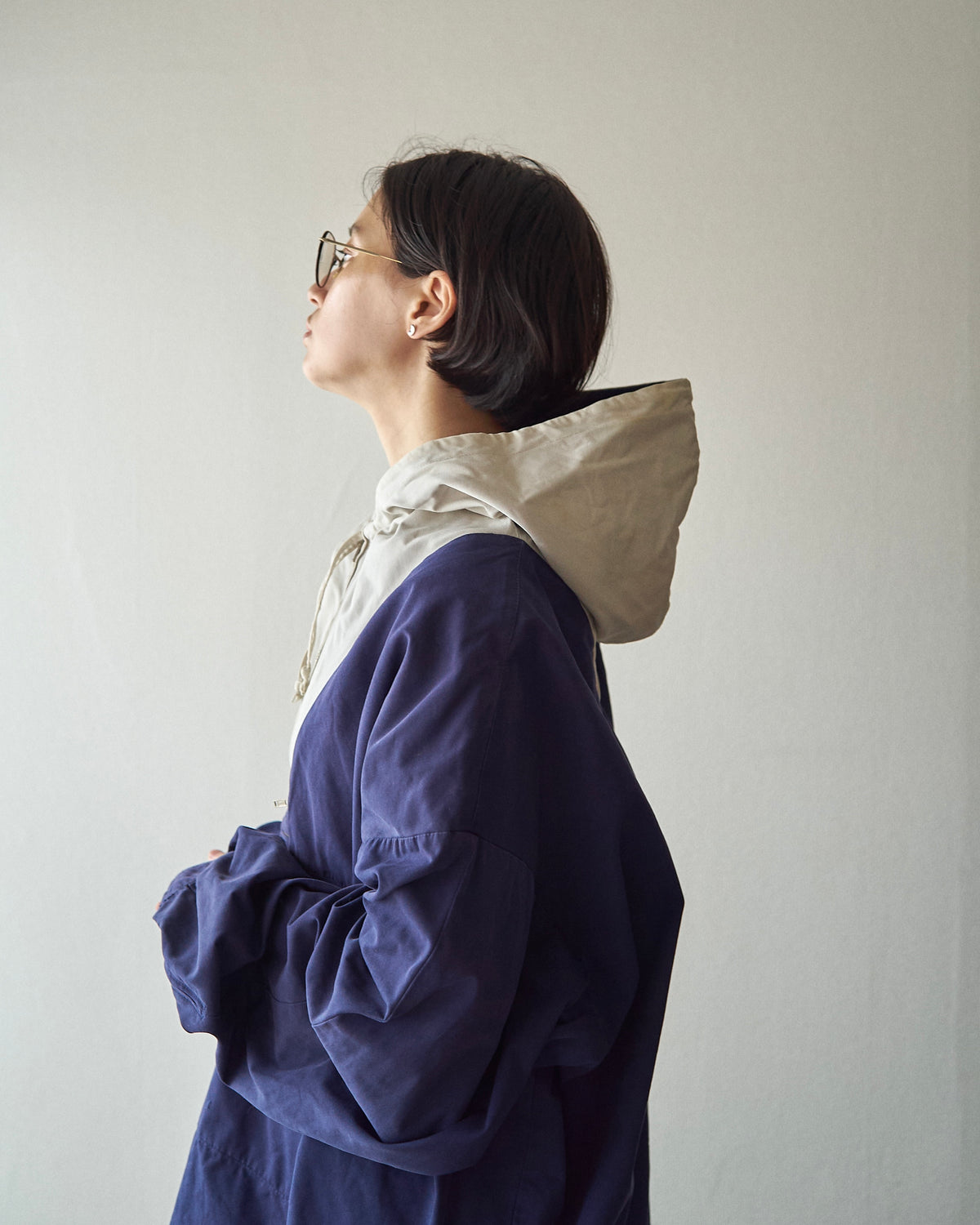 【SIZE XL】90's J.CREW Cotton Two-Tone Pullover Anorak / Navy x Ivory