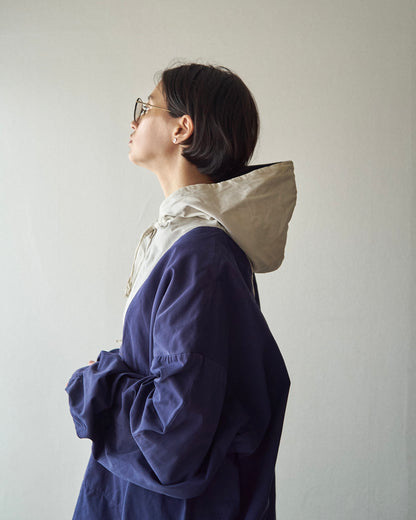 【SIZE XL】90's J.CREW Cotton Two-Tone Pullover Anorak / Navy x Ivory