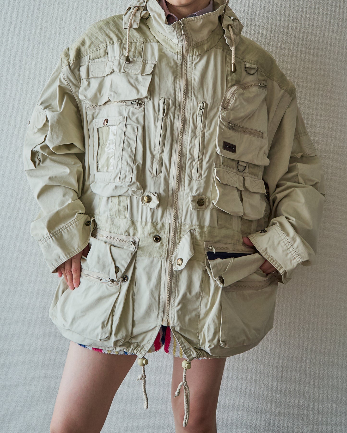 90-00s PAUL & SHARK Cotton Multi-Pocket Detachable-Sleeve Photographer Jacket / Ecru