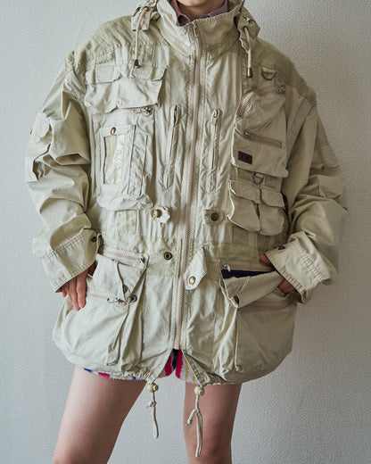 【Size L】90-00s PAUL & SHARK Cotton Multi-Pocket Detachable-Sleeve Photographer Jacket / Ecru