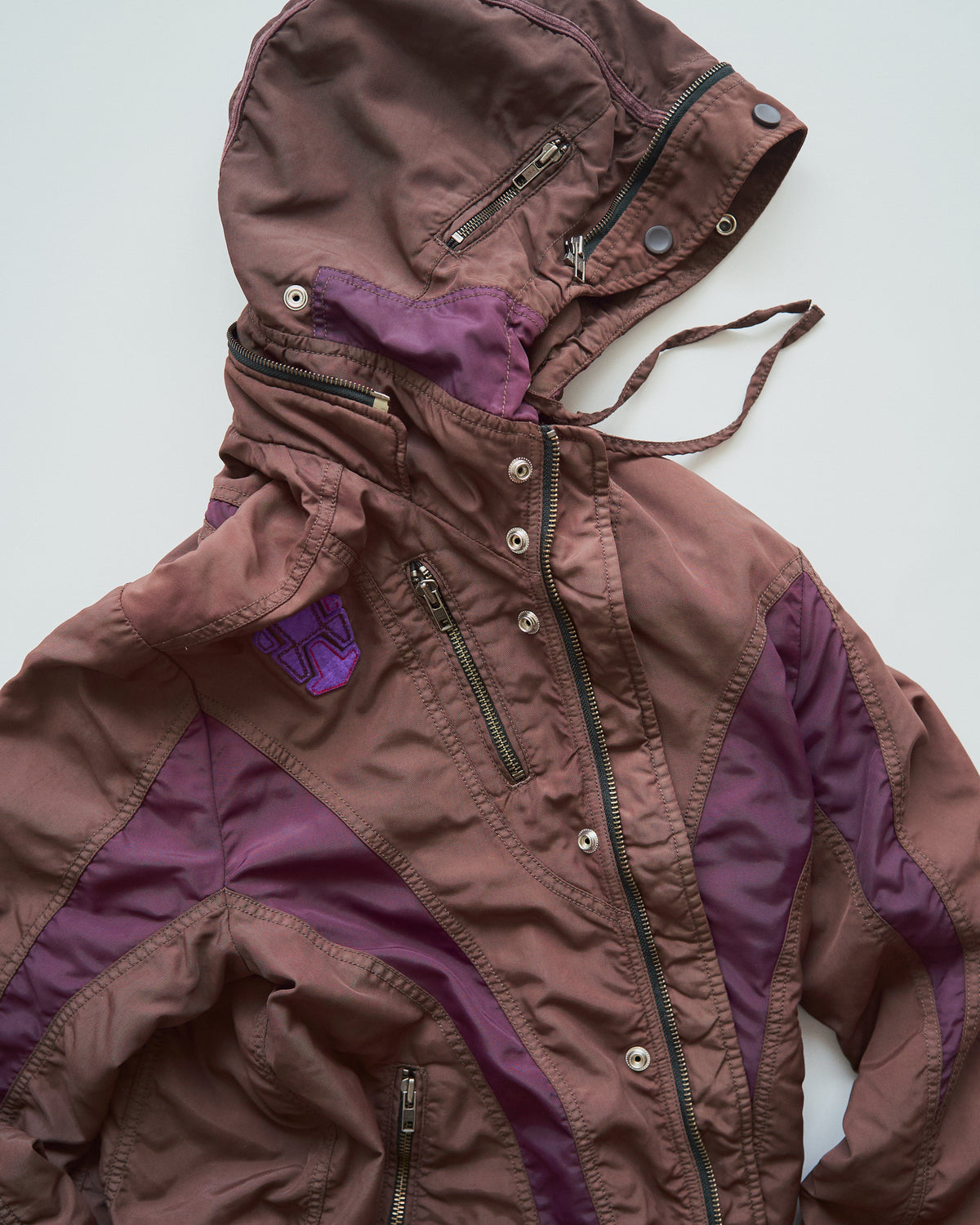 【SIZE M-L】00s DIESEL Multi-Zip Curved Bomber Jacket / Brown Purple