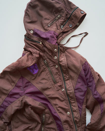 【SIZE M-L】00s DIESEL Multi-Zip Curved Bomber Jacket / Brown Purple
