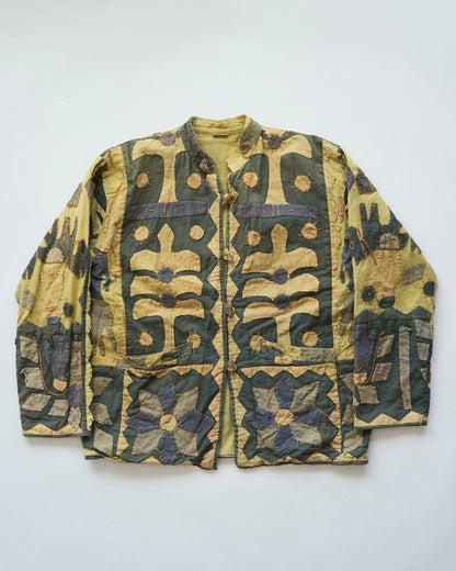 【SIZE S】Unknown Cotton Applique Patchwork Jacket / Olive & Mustard