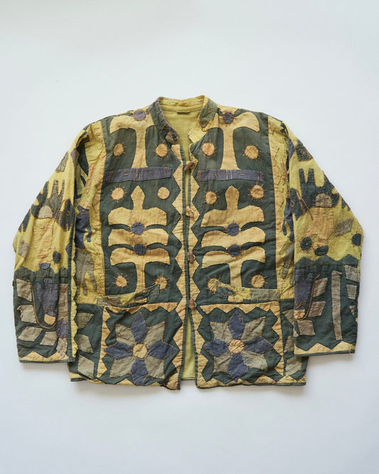 【SIZE S】Unknown Cotton Applique Patchwork Jacket / Olive & Mustard