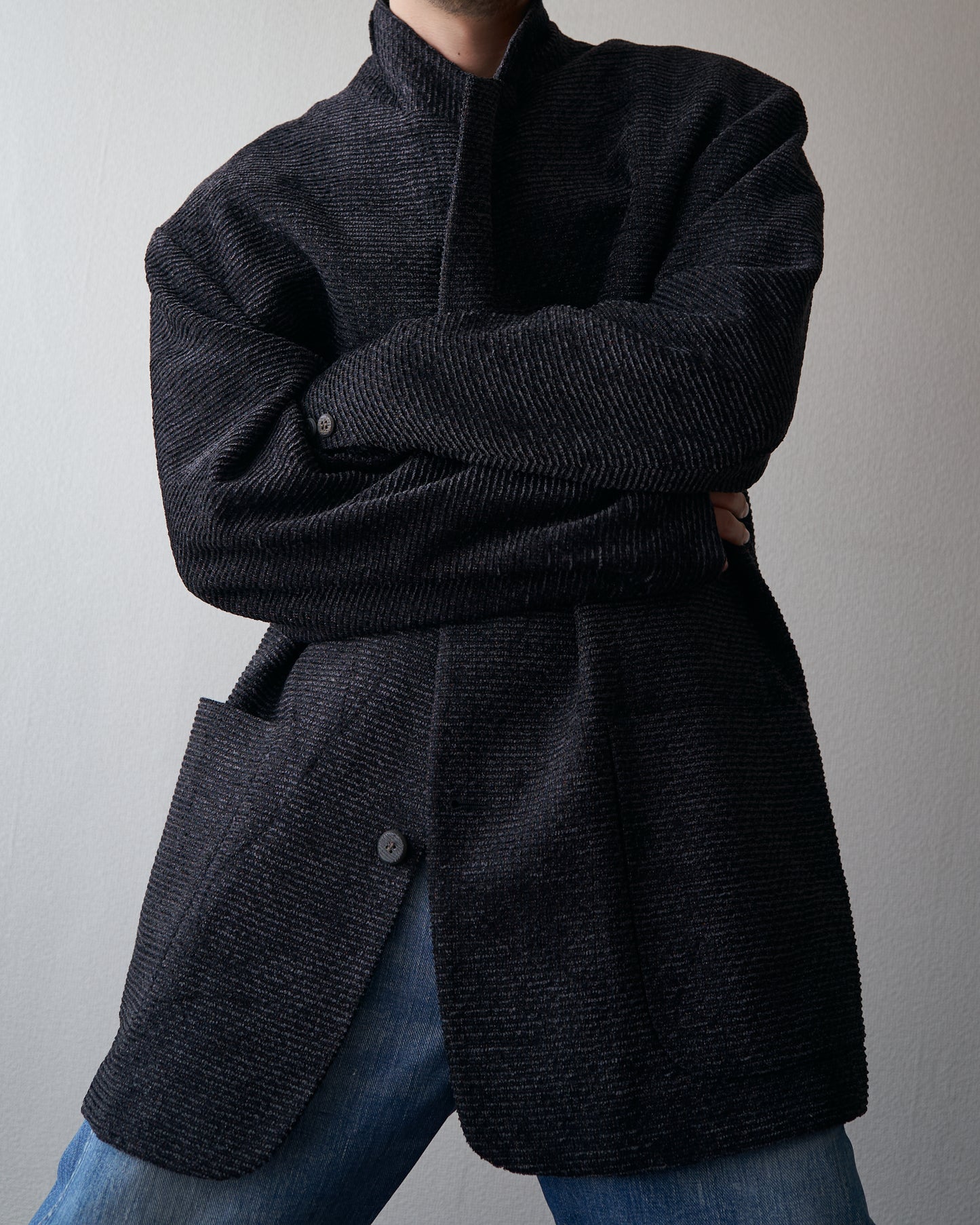 90s JHANE BARNES Wool/Linen Textured boucle Jacket / Black
