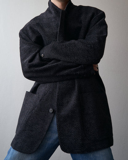 【Size L】90s JHANE BARNES Wool/Linen Textured boucle Jacket / Black