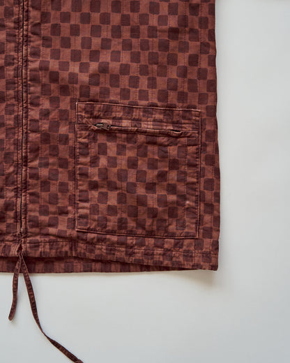 【M-L】90s MARIMEKKO Cotton Checkerboard Print Hooded Parka / Brown