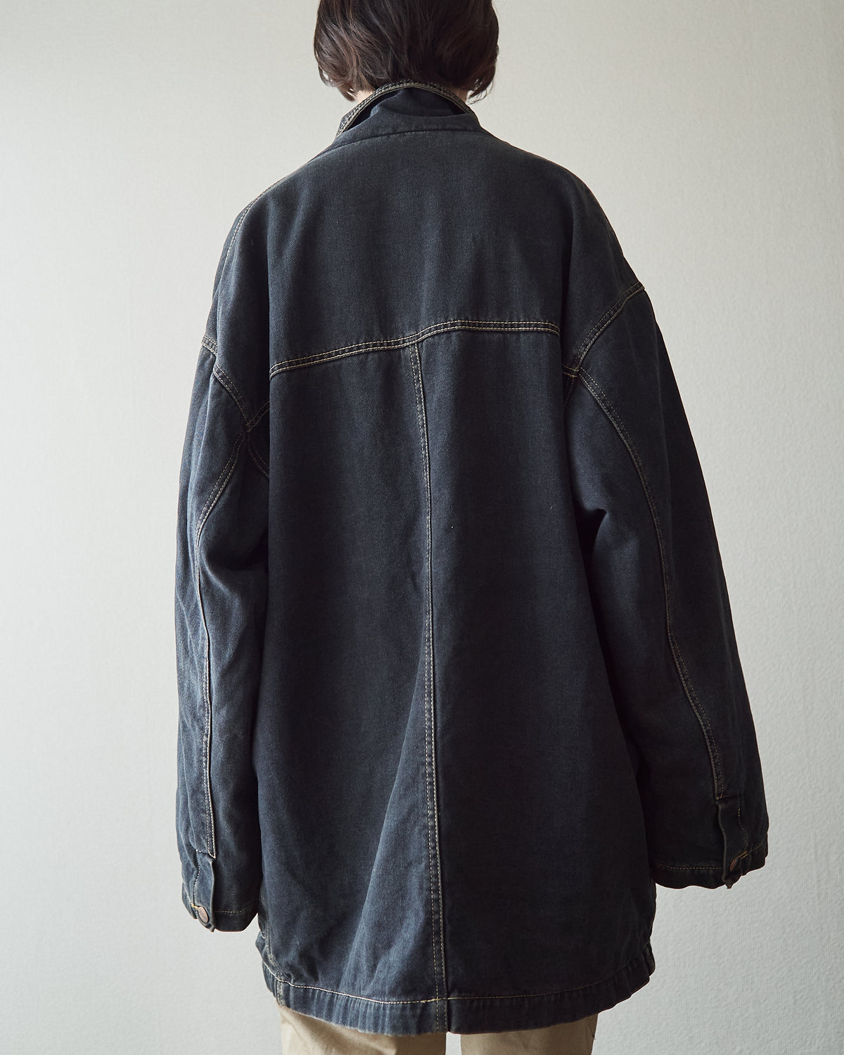 【SIZE L】-90s MISSONI SPORT Overdyed Denim Chore Coat / Black