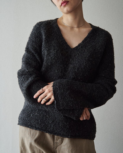 【SIZE S-M】J.CREW Bouclé Textured V-Neck Sweater / Black