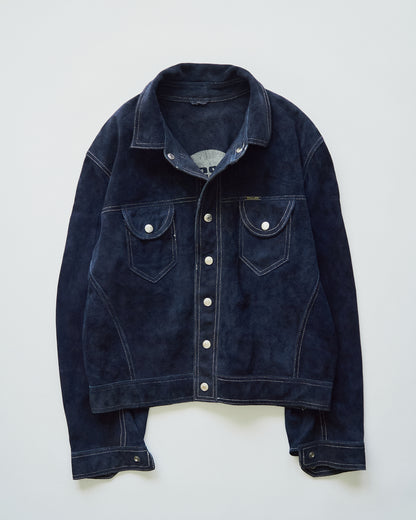 【SIZE L】90s-00s DIESEL Suede Reversible Trucker Jacket / Navy