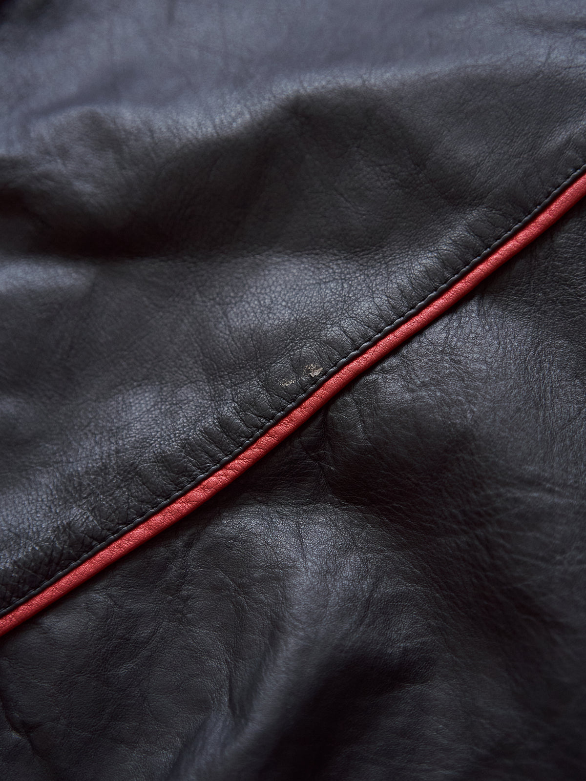【SIZE XL】80s Shoulder-Snap Oversized Piping Leather Pullover / Black Red Piping