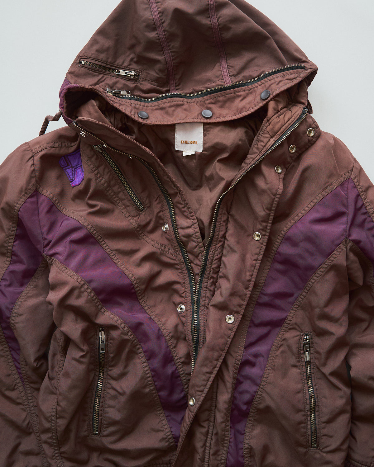 【SIZE M-L】00s DIESEL Multi-Zip Curved Bomber Jacket / Brown Purple