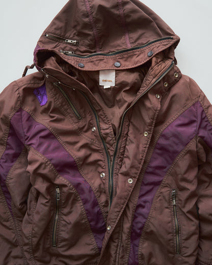 【SIZE M-L】00s DIESEL Multi-Zip Curved Bomber Jacket / Brown Purple