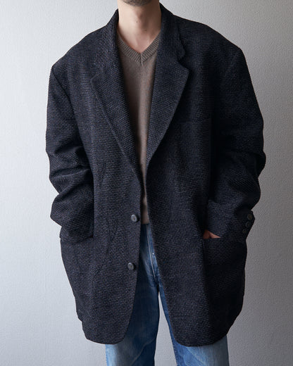 【Size L】90s JHANE BARNES Wool/Linen Textured boucle Jacket / Black