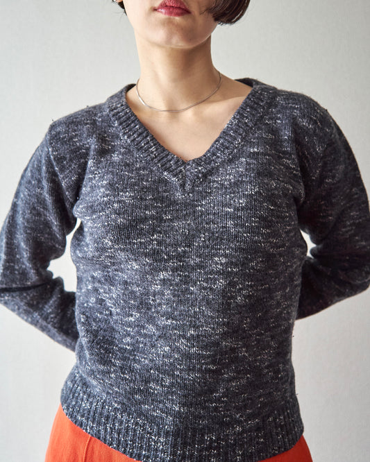 【SIZE S-M】90s agnès b. WOOL MELANGE V-NECK KNIT / Charcoal