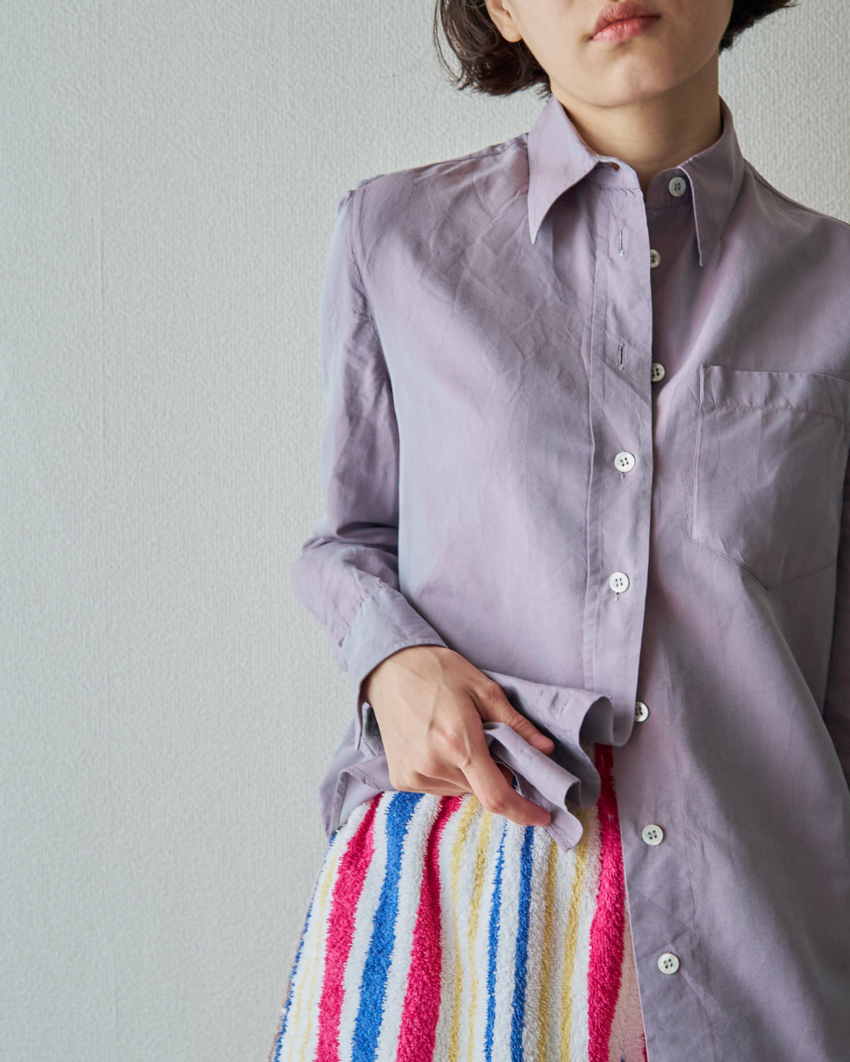 【SIZE S】90s GIORGIO ARMANI CLASSICO Cotton Silk Fabric TAMAMUSHI Shirt / Mauve Purple
