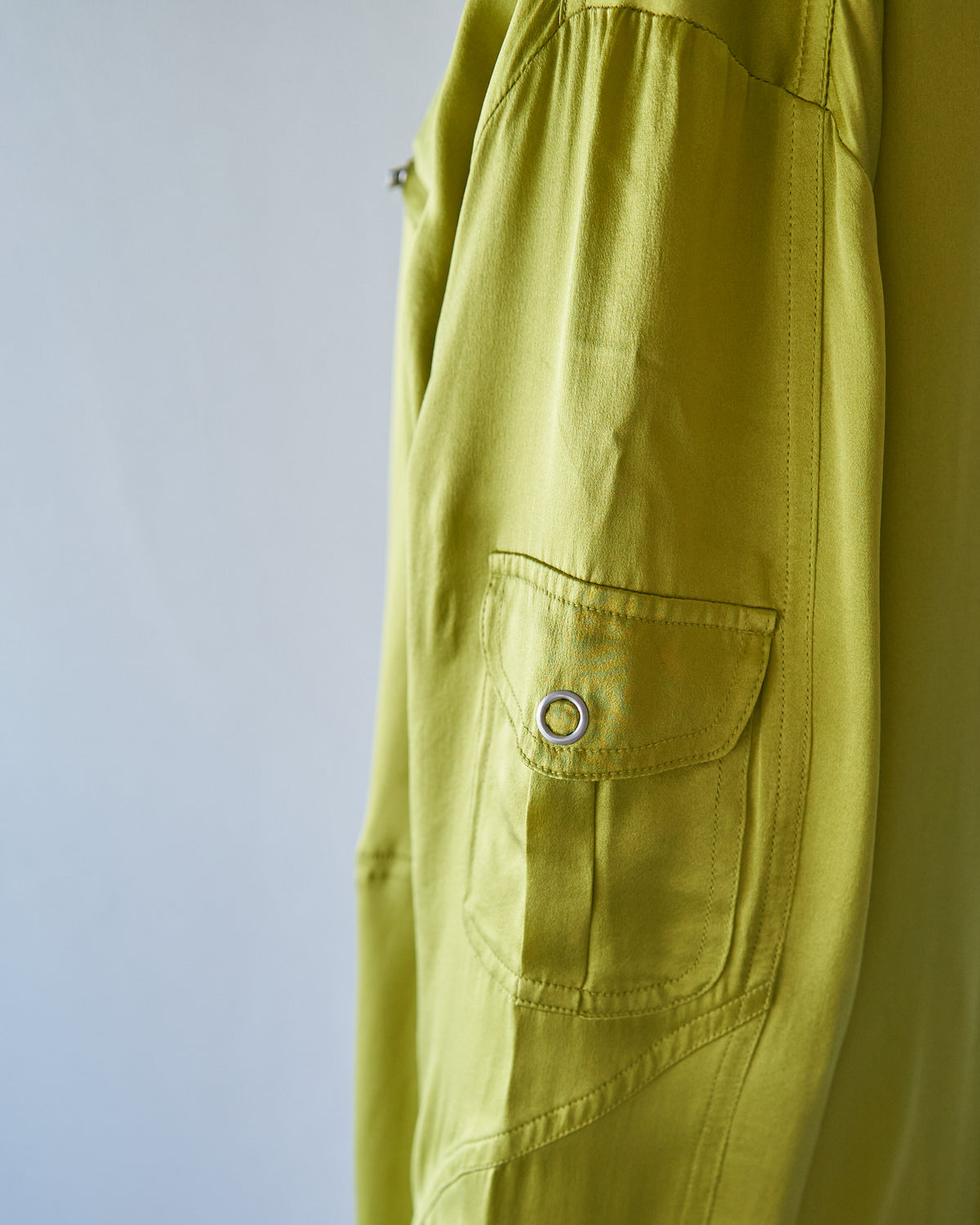 【SIZE S-M】2010s CHICO'S DESIGN Silk Satin MA-1 Bomber / Chartreuse Yellow