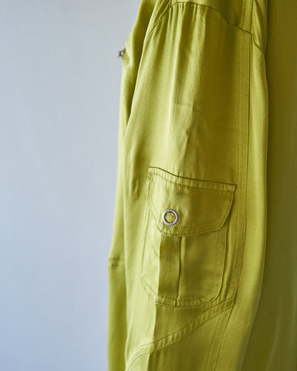 【SIZE S-M】2010s CHICO'S DESIGN Silk Satin MA-1 Bomber / Chartreuse Yellow