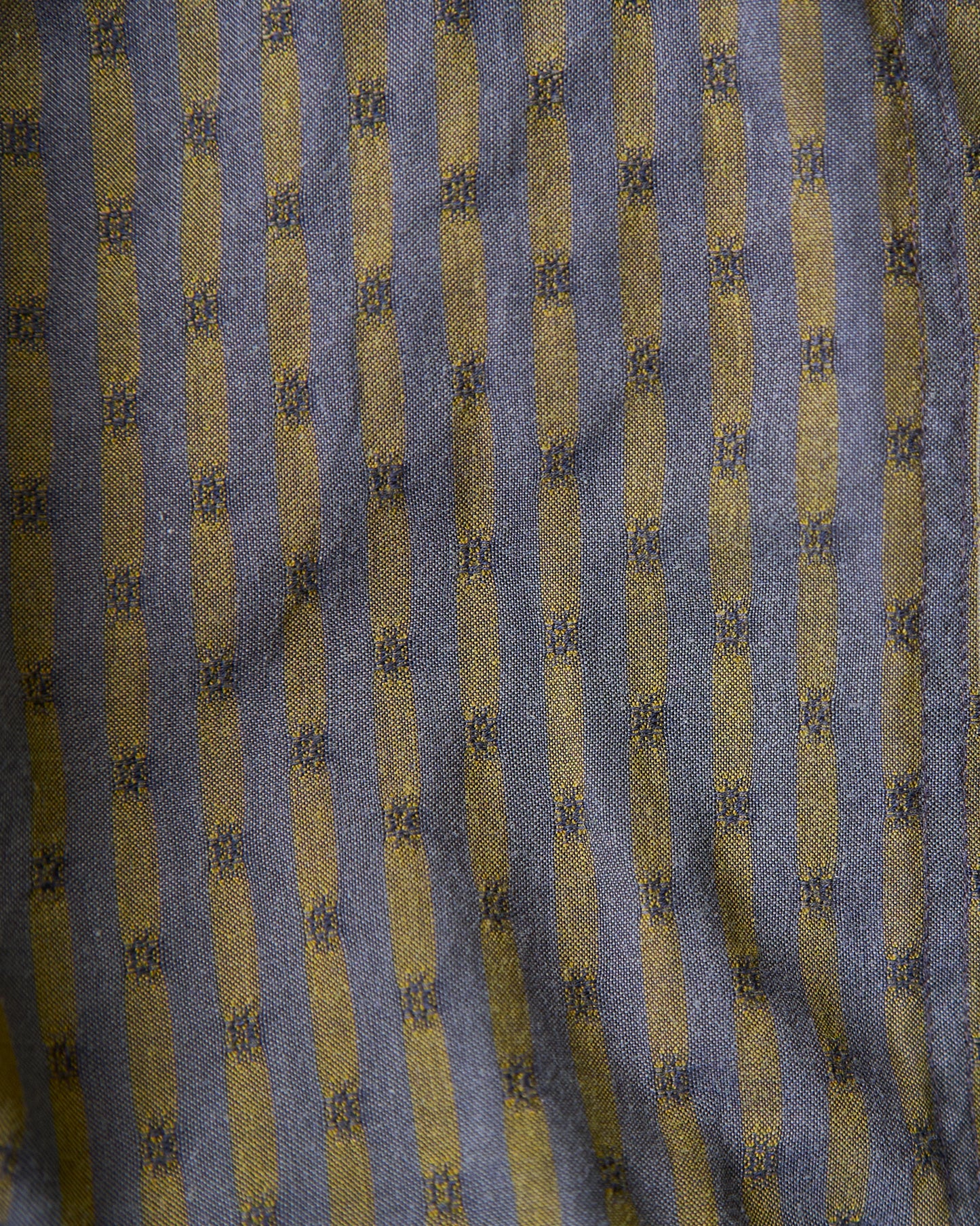 80-90s RENOMA PARIS Cotton Dobby-Striped Balloon Sleeve Shirt / Mustard Grey × Charcoal